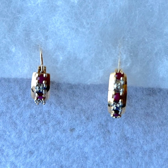 Ruby Cubic Zirconia Hoop Earrings - Picture 1 of 3